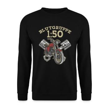 Blutgruppe 1:50 S50 Schwalbe Vintage Retro Moped - Unisex Pullover - Schwarz - Vorne - Alina (178cm) & Michal (187cm)