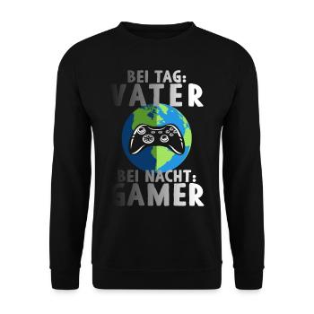 Am Tag Vater Bei Nacht Zocker Gaming Vatertag - Unisex Pullover - Schwarz - Vorne - Alina (178cm) & Michal (187cm)