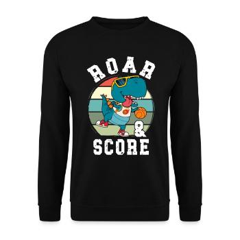 Basketball Dino T-Rex Player Sports Comic Cartoon - Unisex Sweatshirt - black - Front - Alina (178cm) & Michal (187cm)
