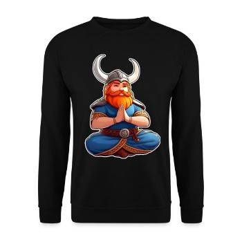 Niedlicher Wikinger macht Yoga III - Unisex Pullover - Schwarz - Vorne - Alina (178cm) & Michal (187cm)