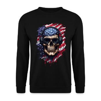 Skull Pride: American Flag & Shades - Unisex Sweatshirt - black - Front - Alina (178cm) & Michal (187cm)