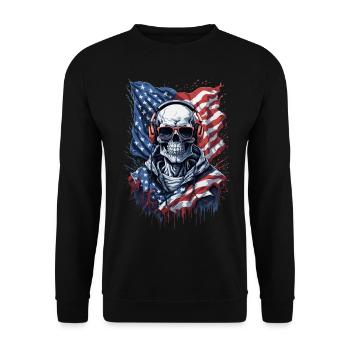 Stylish America Skull Flag Look - Unisex Sweatshirt - black - Front - Alina (178cm) & Michal (187cm)