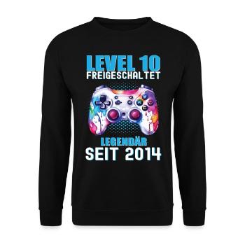 10. Geburtstag Level 10 Freigeschaltet Gamer - Unisex Pullover - Schwarz - Vorne - Alina (178cm) & Michal (187cm)