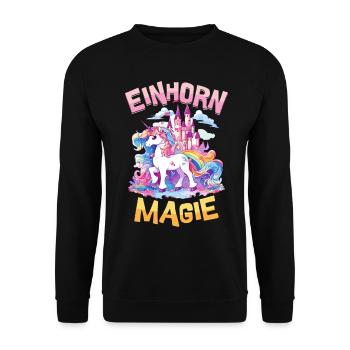 Einhorn Magie Regenbogen Schloss Bunt Fantasie - Unisex Pullover - Schwarz - Vorne - Alina (178cm) & Michal (187cm)