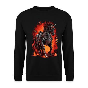 Pferd Pony Hölle Feuer Flamme - Unisex Pullover - Schwarz - Vorne - Alina (178cm) & Michal (187cm)