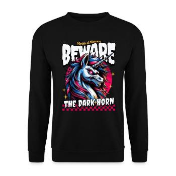 BEWARE THE DARK UNICORN Mythical Menace - Unisex Sweatshirt - black - Front - Alina (178cm) & Michal (187cm)