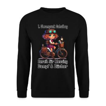 Erster Steampunk Schultag - Unisex Pullover - Schwarz - Vorne - Alina (178cm) & Michal (187cm)