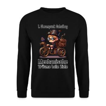 Erster Steampunk Schultag - Unisex Pullover - Schwarz - Vorne - Alina (178cm) & Michal (187cm)