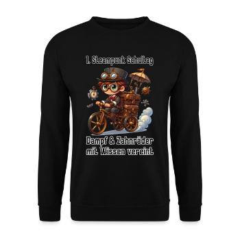 Erster Steampunk Schultag - Unisex Pullover - Schwarz - Vorne - Alina (178cm) & Michal (187cm)