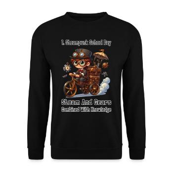 Erster Steampunk Schultag - Unisex Pullover - Schwarz - Vorne - Alina (178cm) & Michal (187cm)