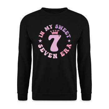 In My Sweet Seven Era 7th Birthday groovy 7th - Unisex Sweatshirt - black - Front - Alina (178cm) & Michal (187cm)