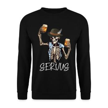 Servus Skull Bier Trachtenshirt Biertrinker - Unisex Pullover - Schwarz - Vorne - Alina (178cm) & Michal (187cm)