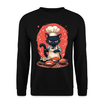 Sushi Chef Chat - Sweat-shirt Unisexe - noir - Devant - Alina (178cm) & Michal (187cm)