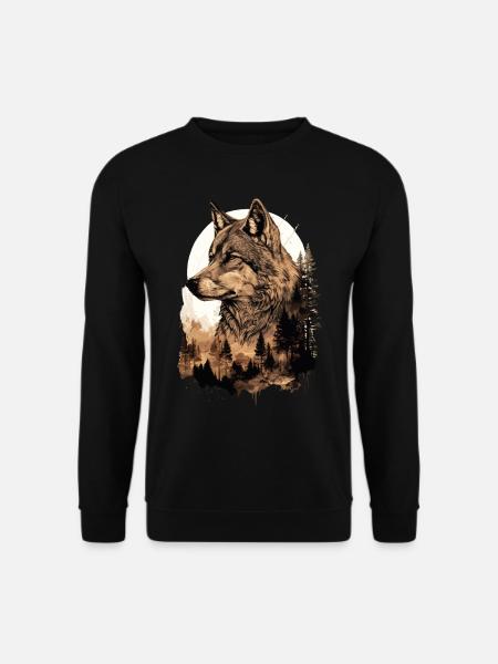 Wolf Wolfskopf Wald Natur Berge Wildnis Sonne - Unisex Pullover - Schwarz