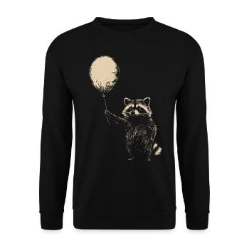 Waschbär mit Luftballon - Unisex Pullover - Schwarz - Vorne - Alina (178cm) & Michal (187cm)