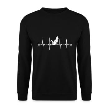 Katze Wildkatze Kätzchen Mieze Puls EKG Herzschlag - Unisex Pullover - Schwarz - Vorne - Alina (178cm) & Michal (187cm)