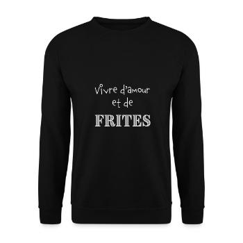 Vivre d’amour et de frites - Sweat-shirt Unisexe - noir - Devant - Alina (178cm) & Michal (187cm)