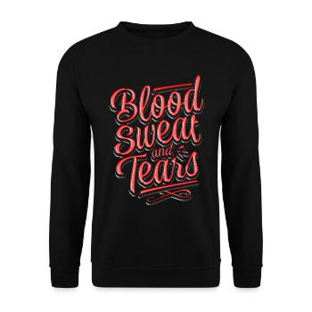 Blood sweat and tears - Typografie Schriftzug - Unisex Pullover - Schwarz - Vorne - Alina (178cm) & Michal (187cm)