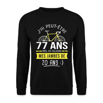 cycliste humour anniversaire 77 ans vélo sport - Sweat-shirt Unisexe - noir - Devant - Alina (178cm) & Michal (187cm)