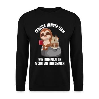 Faultier Gruppe Wandergruppe Berg Wanderung - Unisex Pullover - Schwarz - Vorne - Alina (178cm) & Michal (187cm)