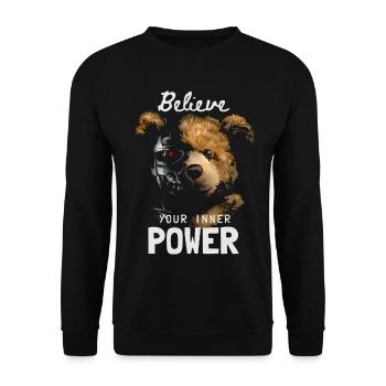 Bear with Robot Face Inner Power - Unisex Sweatshirt - black - Front - Alina (178cm) & Michal (187cm)
