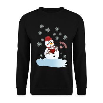 Schneemann und heiße Schokolade zu Weihnachten - Unisex Pullover - Schwarz - Vorne - Alina (178cm) & Michal (187cm)