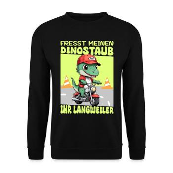 Dinosaurier auf Motorrad - Unisex Pullover - Schwarz - Vorne - Alina (178cm) & Michal (187cm)