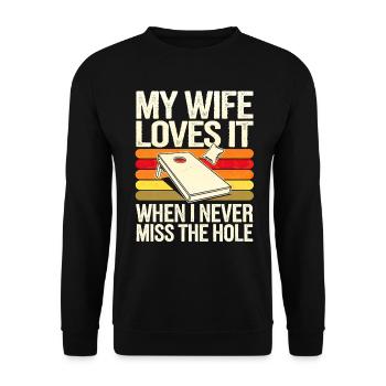 Humour Homme Joueur De Cornhole - Sweat-shirt Unisexe - noir - Devant - Alina (178cm) & Michal (187cm)