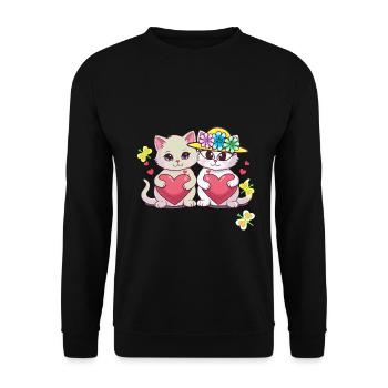 Chat Chaton Coeurs de la Saint-Valentin - Sweat-shirt Unisexe - noir - Devant - Alina (178cm) & Michal (187cm)