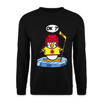 Sportlicher Pinguin - Unisex Pullover - Schwarz - Vorne - Alina (178cm) & Michal (187cm)