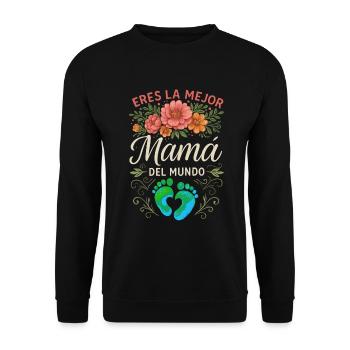 Du bist die beste Mama der Welt mit Baby Feet - Unisex Pullover - Schwarz - Vorne - Alina (178cm) & Michal (187cm)