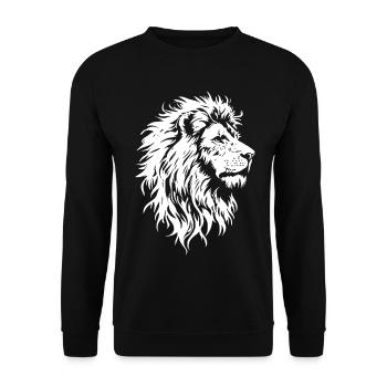 Majestätischer Löwenkopf im Schwarz-Weiß-Stil - Unisex Pullover - Schwarz - Vorne - Alina (178cm) & Michal (187cm)