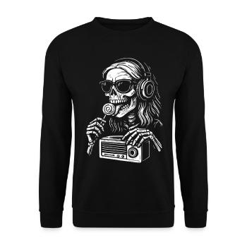 Skeleton DJ Radio Black White - Unisex Sweatshirt - black - Front - Alina (178cm) & Michal (187cm)
