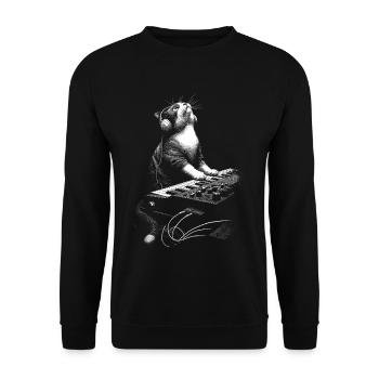 Katze spielt Synthesizer - Musik Producer Geschenk - Unisex Pullover - Schwarz - Vorne - Alina (178cm) & Michal (187cm)
