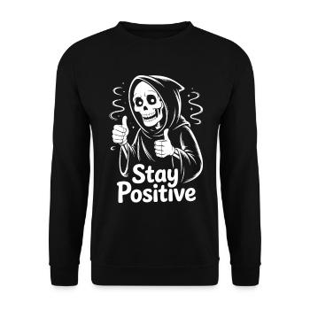 Skelett Stay Positive - Unisex Pullover - Schwarz - Vorne - Alina (178cm) & Michal (187cm)