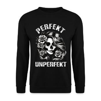 Perfekt Unperfekt Skull Roses Gothic Design - Unisex Pullover - Schwarz - Vorne - Alina (178cm) & Michal (187cm)
