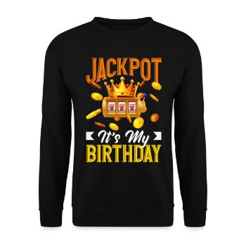 Jackpot Es Ist Mein Geburtstag Casino Automat - Unisex Pullover - Schwarz - Vorne - Alina (178cm) & Michal (187cm)