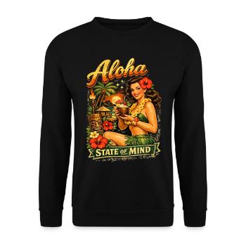 Retro Tiki Pin-Up Girl – Aloha State of Mind - Unisex Pullover - Schwarz - Vorne - Alina (178cm) & Michal (187cm)