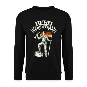 Stolzer Handwerker mit Deutschland - Flagge - Unisex Pullover - Schwarz - Vorne - Alina (178cm) & Michal (187cm)