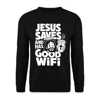 Jésus sauve et a un bon wifi - Sweat-shirt Unisexe - noir - Devant - Alina (178cm) & Michal (187cm)