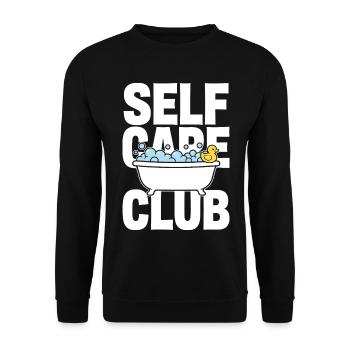 Self Care Club mit Schaumbad und Ente - Unisex Pullover - Schwarz - Vorne - Alina (178cm) & Michal (187cm)