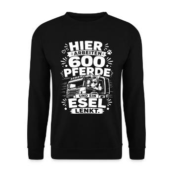 600 Pferde und ein Esel lenkt - Unisex Pullover - Schwarz - Vorne - Alina (178cm) & Michal (187cm)