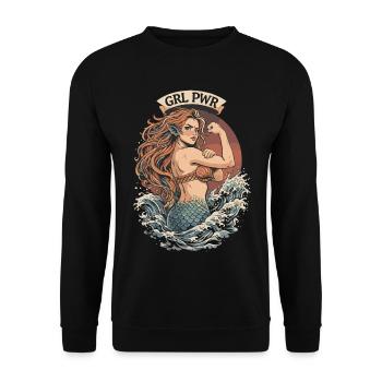 Meerjungfrau GRL PWR – Starke Nixe mit Muskeln - Unisex Pullover - Schwarz - Vorne - Alina (178cm) & Michal (187cm)