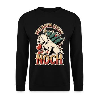 Der Baum steht. Noch. – Weihnachten mit Hund - Unisex Pullover - Schwarz - Vorne - Alina (178cm) & Michal (187cm)