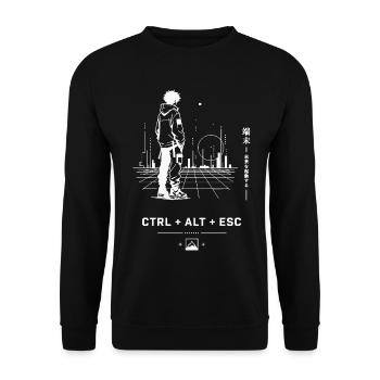 Ctrl Alt Esc Neon Skyline - Unisex Pullover - Schwarz - Vorne - Alina (178cm) & Michal (187cm)