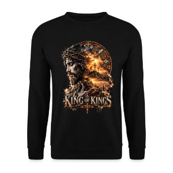 König der Könige – Jesus & Kreuze - Unisex Pullover - Schwarz - Vorne - Alina (178cm) & Michal (187cm)