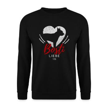 Boston Terrier mit Herz - Unisex Pullover - Schwarz - Vorne - Alina (178cm) & Michal (187cm)