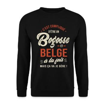 Belge Bogosse Cadeau Humour Belgique - Sweat-shirt Unisexe - noir - Devant - Alina (178cm) & Michal (187cm)