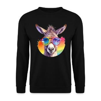Colorful cool donkey with sunglasses - Unisex Sweatshirt - black - Front - Alina (178cm) & Michal (187cm)
