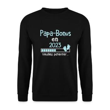 Papa Bonus 2023 Cadeau Beau Papa - Sweat-shirt Unisexe - noir - Devant - Alina (178cm) & Michal (187cm)